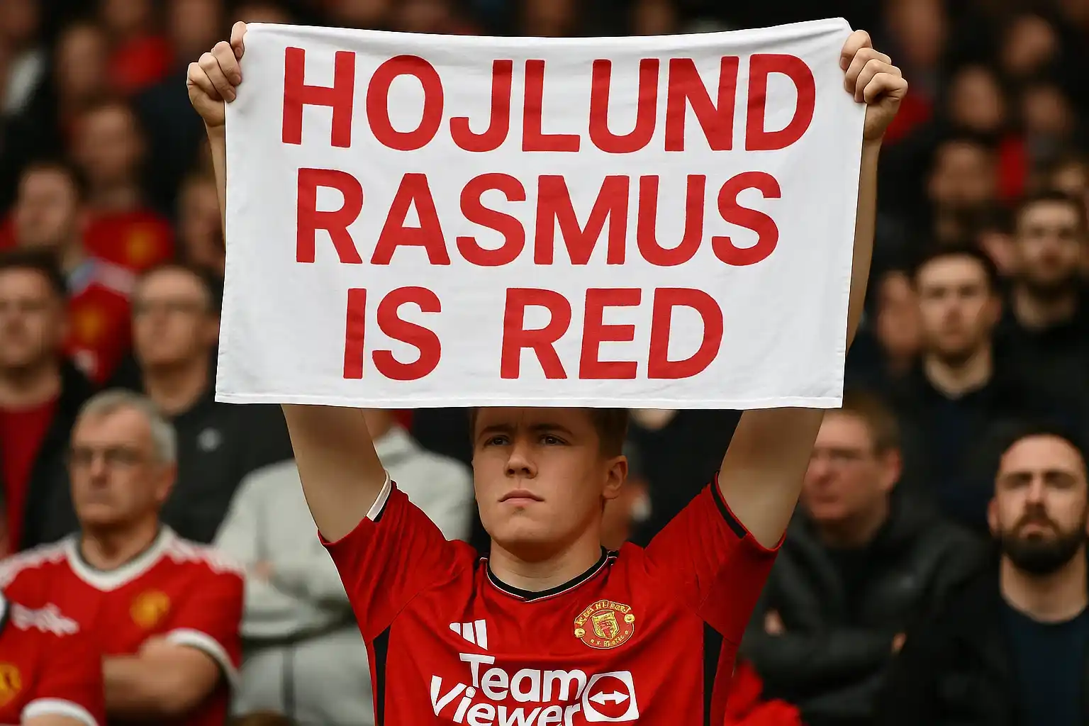 Rasmus Hojlund hờ hững chuẩn bị dứt áo rời Man Utd 3 Người hâm mộ MU giơ biểu ngữ ủng hộ Hojlund